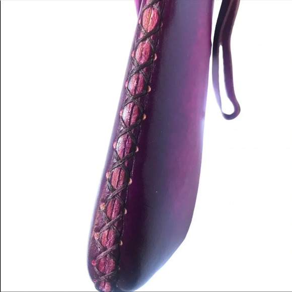 Handmade Genuine Leather Fox Crossbody Phone Bag | Purple Wristlet - Picture 5 of 7